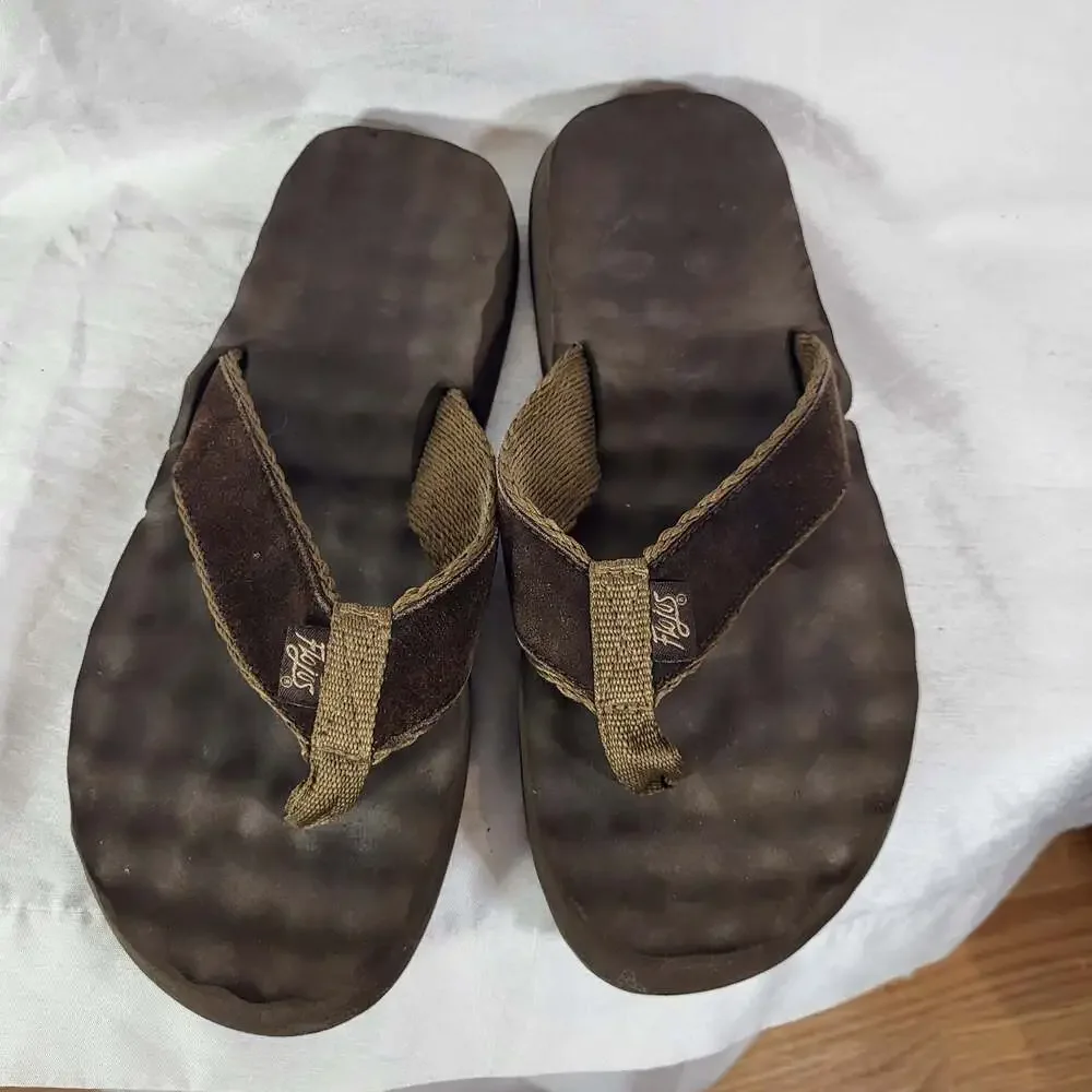 Flojos Men's Brown Thong Sandals Flip Flops, 10
